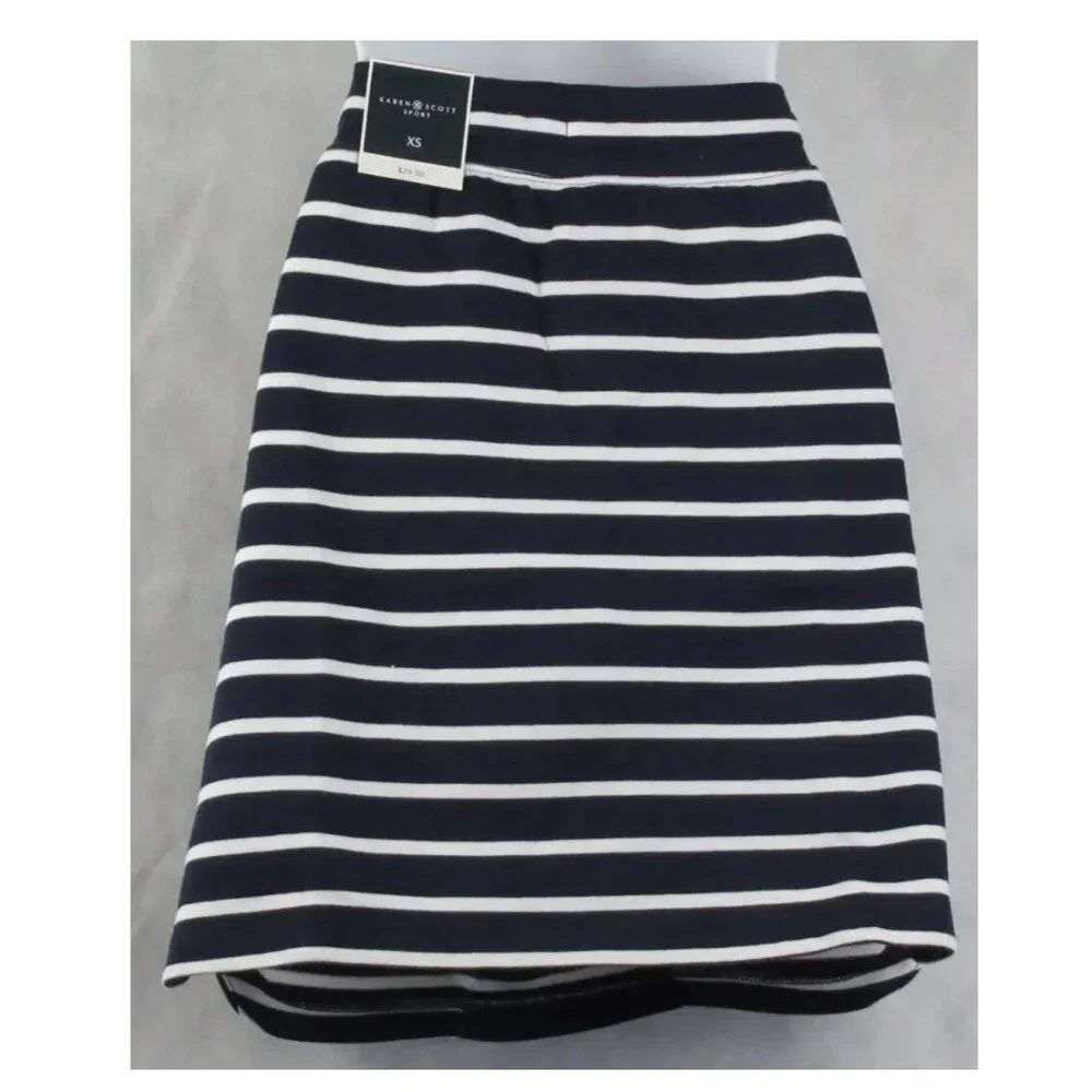 Karen Scott Women's Striped Pull-On Skort, Navy Blue and White, XS - Picture 5 of 5